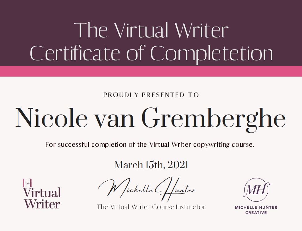 Certification completion to Virtual Writer - 2021